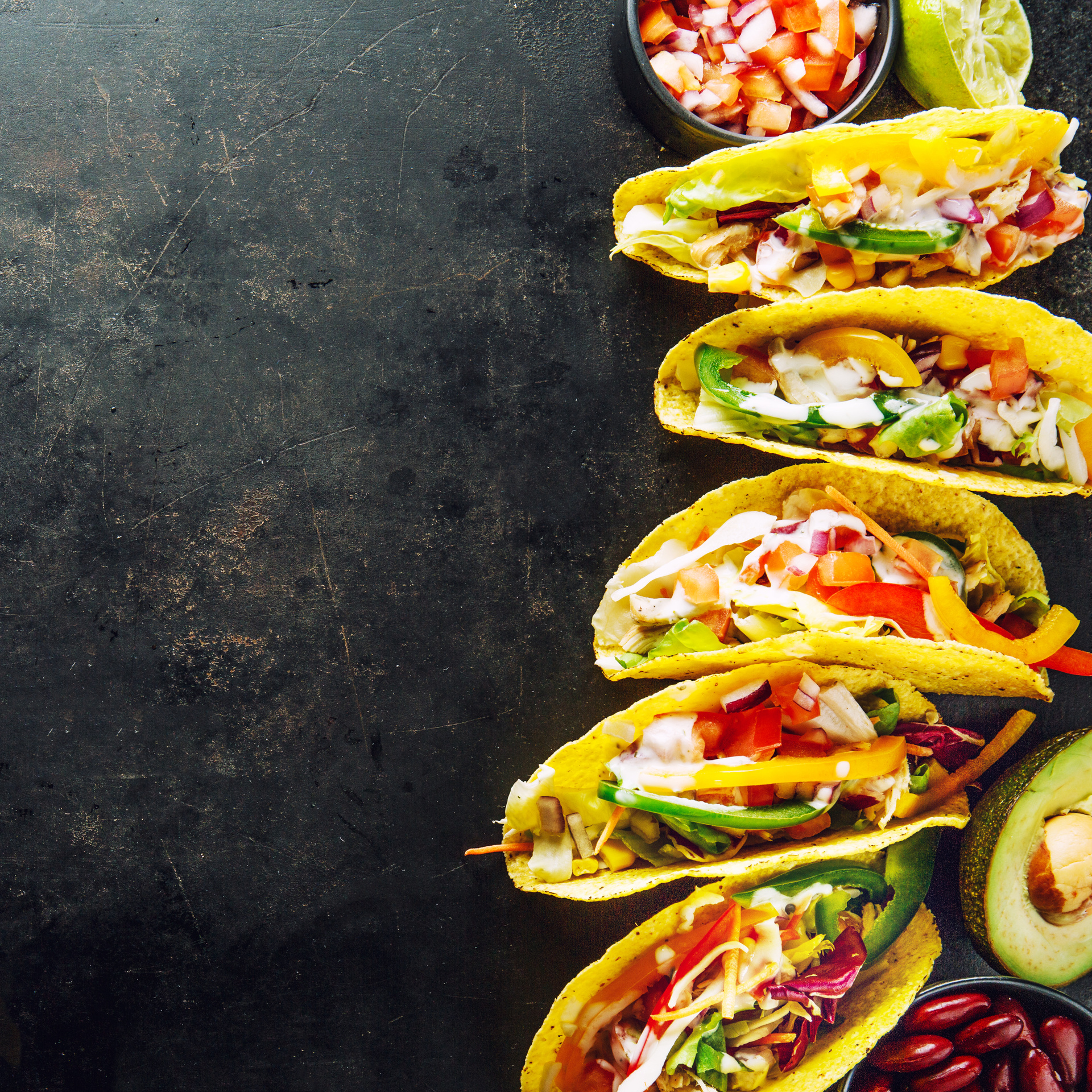 Tasty appetizing tacos with vegetables